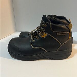 OrthoFeet Mens Granite Work Boot US 11 Wide Black Waterproof Leather EUC